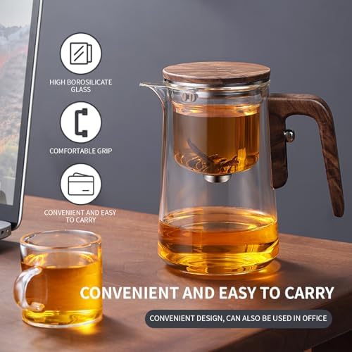 Magnetic Filter Teapot, 800ml with Tea Tongs and Brush, Enchanti Removable Tea Infuser Glass Teapot Pure Solid Wood Handle - Image 2