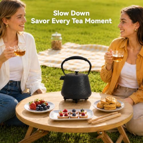 Cast Iron Teapot 34 oz (1000 ml) with Infuser, Water Wave Design, Black - Image 4