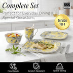 222 Fifth Adelaide Yellow 16-Piece Floral Porcelain Dinnerware Set | Microwave and Dishwasher Safe Dining Set for 4 | Stackable & Chip-Resistant Plates Bowls and Cups | Gift for Housewarming & Wedding - Image 4