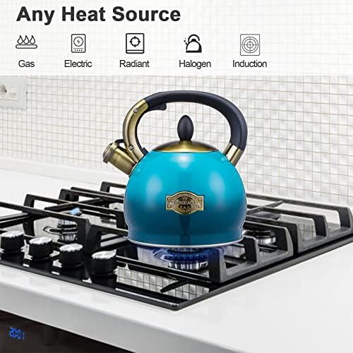 Whistling Tea Kettle Stove Top Teapot, Stainless Steel Teakettle (2.8 QUART, Blue) - Image 2