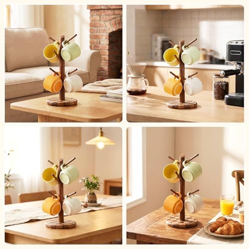 Natural Wood Mug Holder for Counter Top, Acacia Wood Coffee Mug Tree - Image 6
