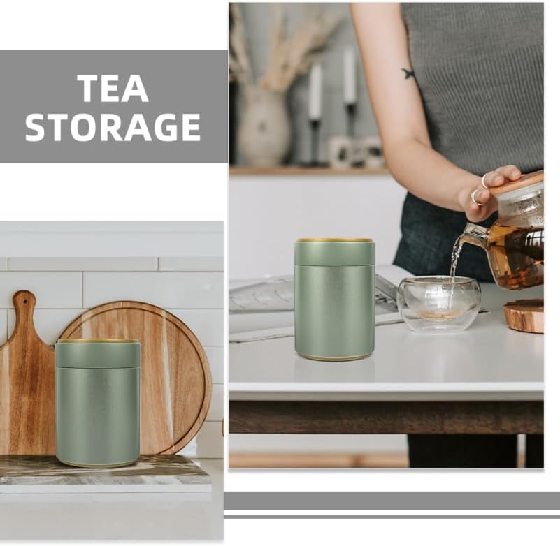 OUNONA Pack of 2 Tea Tin Cans, Tea Storage Space, Tea Containers with Lids, Tea Canisters for Loose Tea, Airtight Tea Leaf Storage, Loose Storage of Tea, Tinplate, Green - Image 7
