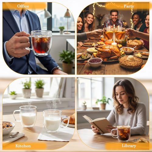 Patelai 8 Pcs 16oz Clear Glass Coffee Mugs Double Walled Coffee Cups Glasses Insulated Latte Mugs with Handle Espresso Clear Cups for Cappuccino Tea, Heat Resistant Glasses - Image 5