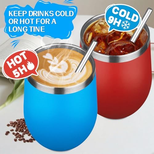 12oz/6 Pack Stainless Steel Wine Tumbler with Lid and Straw, Double Wall Vacuum Insulated Wine Tumbler Glasses, Stemless Travel Mugs for Hot and Cold Drinks, Coffee, Wine, Cocktails - Image 4