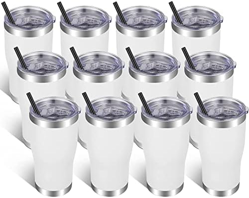 VEGOND 20oz Tumbler Stainless Steel Tumbler Cup with Lid And Straw Vacuum Insulated Double Wall Travel Coffee Mug(White 12 Pack) by VEGOND