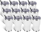 VEGOND 20oz Tumbler Stainless Steel Tumbler Cup with Lid And Straw Vacuum Insulated Double Wall Travel Coffee Mug(White 12 Pack) by VEGOND