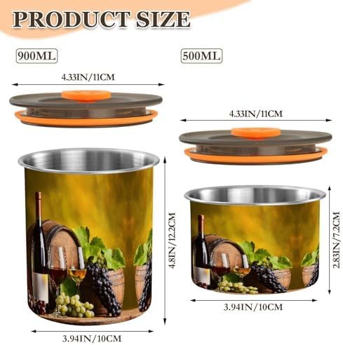 Stainless Steel Coffee Storage Containers with Airtight Lid, Wine Bottles Glasses Grapes 17oz Food Storage Container Kitchen Canister for Tea, Coffee Beans, Ground, Sugar Storage - Image 3