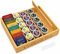 MinBoo Premium Bamboo Coffee Station & Tea Bag Organizer Box -7 Adjustable Slots with Removable Dividers, Silicone Non-Slip Pads - Eco-Friendly Countertop & Drawer Storage for K-Cups, Office Breakroom by MinBoo