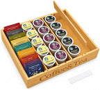 MinBoo Premium Bamboo Coffee Station & Tea Bag Organizer Box -7 Adjustable Slots with Removable Dividers, Silicone Non-Slip Pads - Eco-Friendly Countertop & Drawer Storage for K-Cups, Office Breakroom by MinBoo