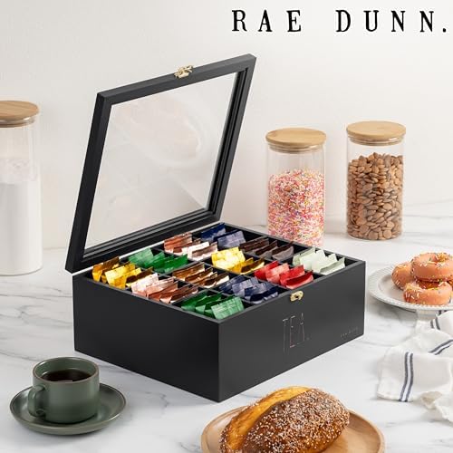 Rae Dunn Tea Bag Organizer - Tea Box Divided Storage Container Box with Hinge Lid for Kitchen Cabinet, Countertop, Pantry, Hold Coffee Pods, Seasoning Packets, Condiments, Black - Image 5