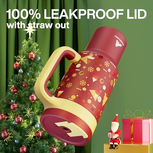 POWCAN 40 oz Christmas Tumbler with Handle, 2-in-1 Straw Lid, Leakproof, Dishwasher Safe, Insulated Stainless Steel Coffee Mug, Keeps Cold for 34 Hours, Fits in Car Cupholder (Holiday Cheers) - Image 4