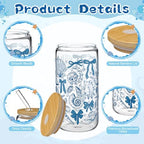 Skylety 6 Set Ocean Glass Cups Coastal Beach Cup with Straws Lids, 16 oz - Image 2