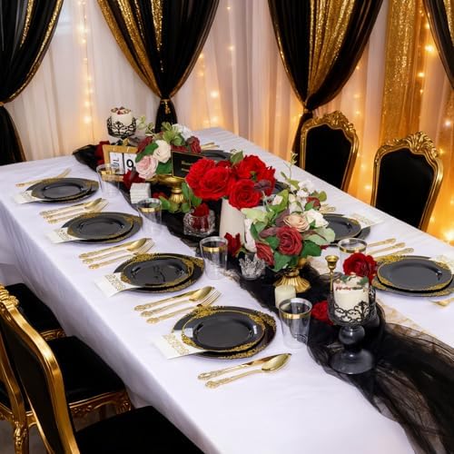 YOUBET 700PCS Black Plastic Dinnerware Set for Wedding Party - Image 3