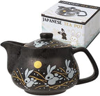 10oz bunny kyusu Rabbit Kutani Yaki(ware) Japanese Teapot with Removable Infuser, Handle Mug Stovetop Safe Tea Kettle, Blooming and Loose Leaf Tea Maker Set(Ceramic, Rabbit Black) by HAKONE+YOSEGI