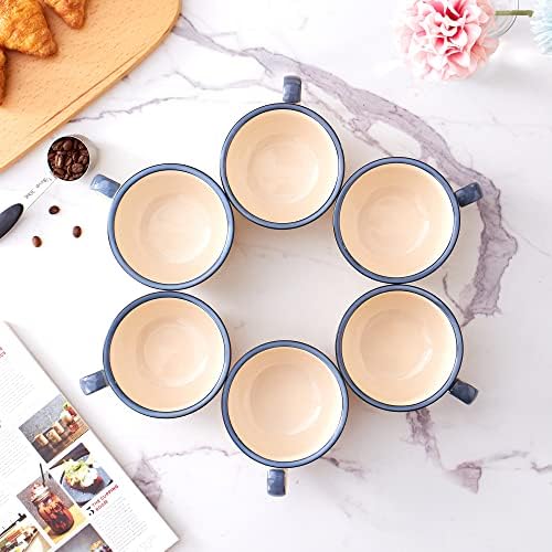 Coffeezone Set of 6 Cups Vintage Design 12 oz Professional Barista Ceramic Latte Art Cappuccino Cups Set (Beige * 6) - Image 3