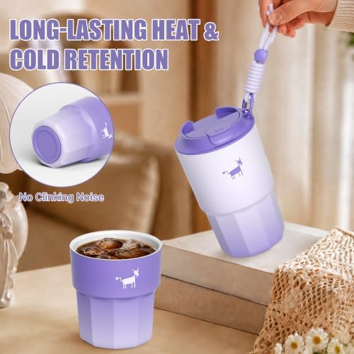 CHEERFUL GOAT Ceramic Lined Coffee Mug – Stainless Steel Travel insulated Tumbler with Ceramic Liner, with lid, 10oz Leak proof Cup for Hot and Cold Water Coffee at Home, Office, or On the Go (Purple) - Image 5