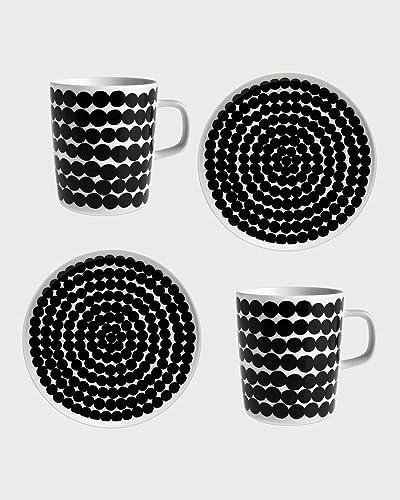 MARIMEKKO Oiva Rsymatto Dish Set - Includes: 2 Plates (8") & 2 Mugs (8.8oz) - Iconic Black & White Stoneware Set for Refining Your Kitchen Decor by Unknown