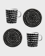 MARIMEKKO Oiva Rsymatto Dish Set - Includes: 2 Plates (8") & 2 Mugs (8.8oz) - Iconic Black & White Stoneware Set for Refining Your Kitchen Decor by Unknown