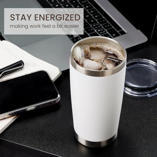 MEWAY 20oz Tumbler 8 Pack Double Wall Vacuum Insulated Travel Mug Bulk, Stainless Steel Tumblers with Lid and Straw, Durable Powder Coated Coffee Cups for Cold & Hot Drinks (White, 8) - Image 4