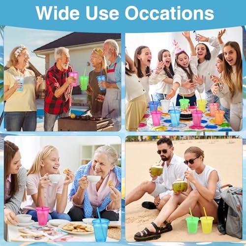 Sieral 30 Pack Reusable Plastic Cups with Lids Straws,Clear Multicolor - Image 6