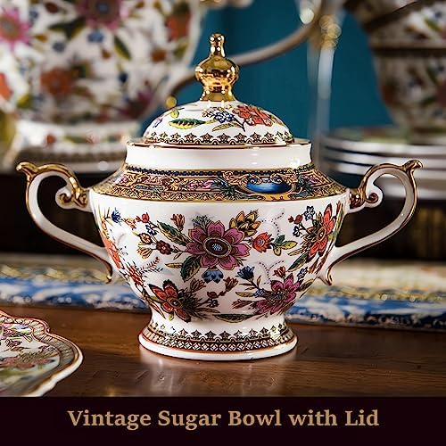 ACMLIFE Tea Set for Adults, Bone China Tea Set with Cups, Tea Cup Set Vintage Floral Porcelain Tea Set for 6, Vintage Floral Tea Cup Set With Teapot, Tea Party Sets for Women Gift，Gift Box (Pink) - Image 4