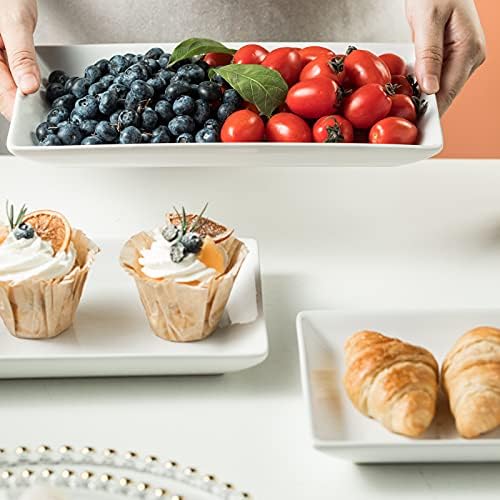 Gomakren 3 Tier Serving Trays Stand, 12 Inch White Rectangular Platters & Ceramic Pour Over Coffee Dripper, Single-Hole Cone Brewer - Image 3