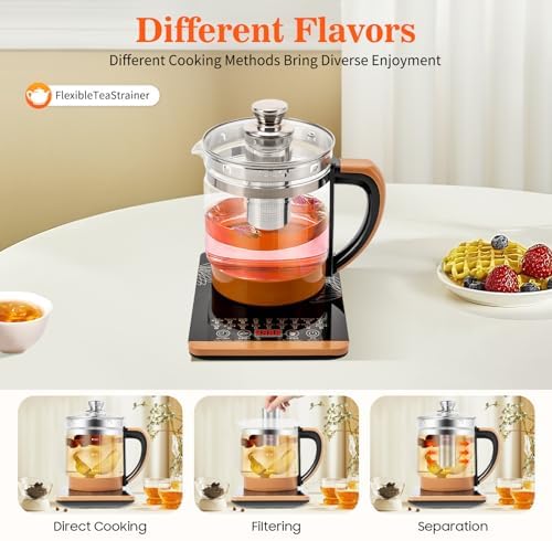 1.8L Electric Kettle 18 Menus Glass Kettle Tea Maker Machine Glass Teapot Electric Water Kettle with Temperature Control,110V,Brown - Image 2