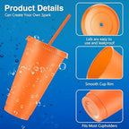 Amyhill 24 Pcs 24 oz Reusable Cups with Lids and Straws, Fluorescent Orange - Image 3