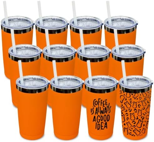 20 oz Tumbler Bulk Stainless Steel Tumblers with Lids and Straws Orange by MetalyaTumblers