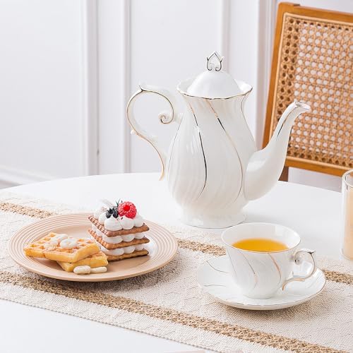 Agyiuns 6 Sets 6oz Porcelain Tea Cups Saucers，White with gold thread Tea Cups for Tea,Coffee - Image 6