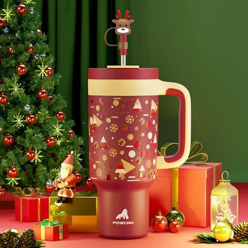 POWCAN 40 oz Christmas Tumbler with Handle, 2-in-1 Straw Lid, Leakproof, Dishwasher Safe, Insulated Stainless Steel Coffee Mug, Keeps Cold for 34 Hours, Fits in Car Cupholder (Holiday Cheers) - Image 6