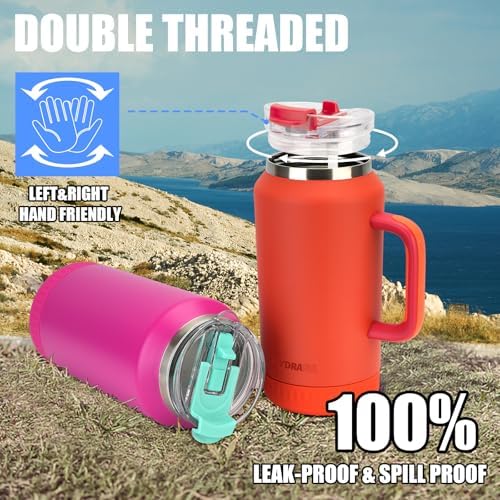 Hydraful 64 oz Tumbler with Handle and Straw - 100% Leak-Proof - Insulated Cup Reusable Stainless Steel Large Water Bottle Travel Mug for Gym, Hiking, and Camping - Gifts for Women Men Him Her - Image 5