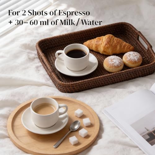 DOWAN 4 Ounce Stackable Espresso Cups, Porcelain Espresso Cups with Saucers Set of 4, White Espresso and Tea Cups for Home, Office and Cafe Use - Image 4