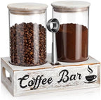 Rustic Coffee Canister Set of 2 50 Fl oz Large Airtight Glass Jars White - Image 2
