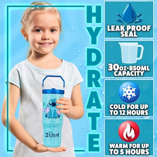 Get Trend Disney Stitch Tumbler with Straw 30oz Kids Teens Insulated Cup with Lid Handle Travel Mug Cups with Lids for School Sports Gifts for Kids (Blue Stitch) - Image 2