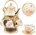 Zhehao 20 Pcs Porcelain Tea Set for Adult, with Metal Holder, Gorgeous by Zhehao