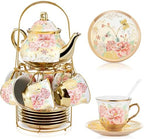 Zhehao 20 Pcs Porcelain Tea Set for Adult, with Metal Holder, Gorgeous by Zhehao