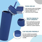 Volhoply 16oz Plastic Skinny Tumbler with Lid and Straw Bulk 8 Pack,Insulated Double Wall BPA Free Matte Acrylic Tumblers,Iced Coffee Travel Mug Reusable Party Cup,Customizable Diy Gifts(Navy,8 Set) - Image 4