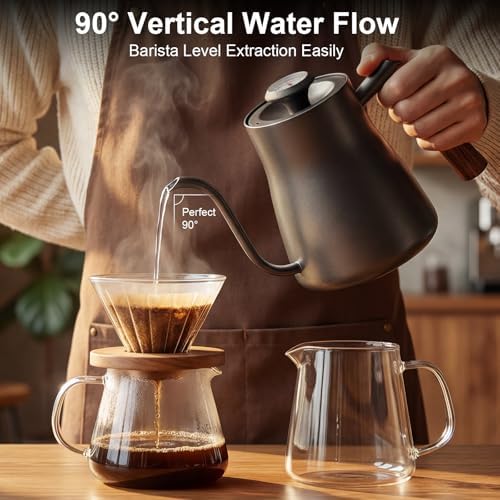 Pour-over kettle with thermometer, 850ml capacity, leak-proof one-piece 304 stainless steel gooseneck spout, food-grade easy-clean, suitable for pour-over coffee, French press, and tea. (850ml) - Image 6
