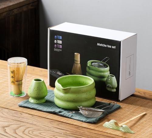 Matcha Tea Making Set 7 Piece Pack in Matcha Green, Ceramic Japanese Style Tea Ceremony Kit with Bowl, Whisk, Scoop and Stand for Home Use - Image 2