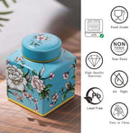 Coffee Bean Storage Canister with Airtight Lid, Decorative Ceramic Tea Jar with Vintage Floral Pattern, Sugar Container & Spice Jar for Kitchen Countertop or Cabinet - Peacock Blue & 30oz - Image 4