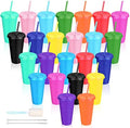 24 Pack Plastic Tumblers with Lids and Straw, Reusable Cups with Lids and Straws Colorful Cups for Cold Drink Iced Coffee, Plastic Tumbler Bulk for Party Birthday Gifts (24 oz, Solid Colors) by LEIFEOSH