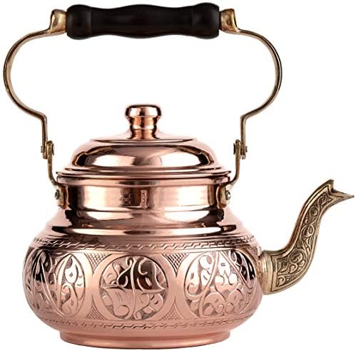 DEMMEX Handmade Engraved 1mm Thick Solid Uncoated Copper Tea Pot Kettle Stovetop Teapot, 1.6-Quart - Image 5