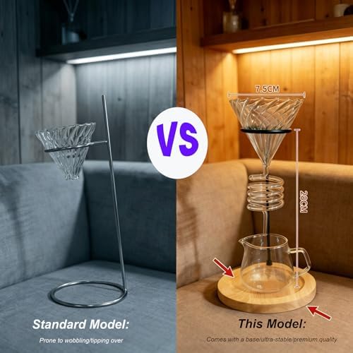 Pour Over Coffee Makers Pour Over Coffee Strainer Holder Set, High Borosilicate Glass Filter Cup, Solid Wood Base, Spiral Design (No Glass Male) - Image 4