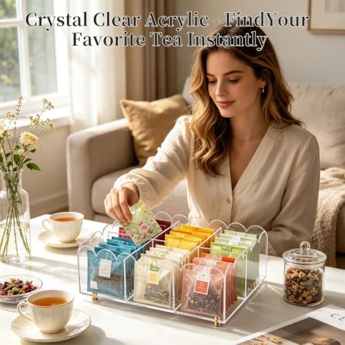 Acrylic Scalloped Edge Tea Bag Organizer Box for Countertop Pantry Coffee - Image 6