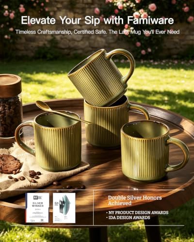 famiware Coffee Mug Set of 6, Star 12 oz Ceramic Mugs Cups Set with Handle - Image 5