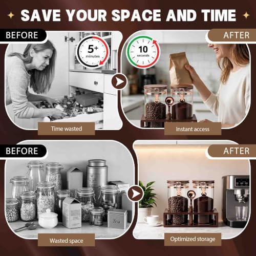 2 x 60Oz Coffee Container, Glass Coffee Bean Storage with Scoop & Wood Rack - Image 3