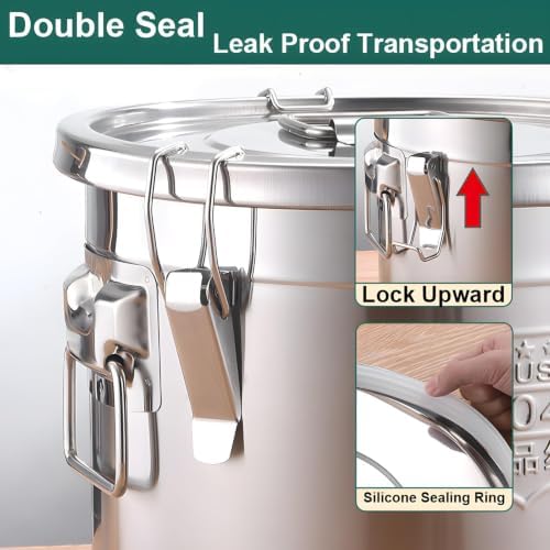 304 Stainless Steel Airtight Canister for Kitchen, 2.4Gal Food Storage Container with Lid and Locking Clamp Metal Bucket for Rice, Flour, Grain, Coffee Bean, Sugar, Cookie 9L (Handheld) - Image 6