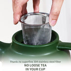 Yundu 1500ml / 50 oz Ceramic Teapot with Infuser & Wood Lid - Matte Green, Loose Leaf Tea Pot with Removable Strainer, Large Capacity - Image 4