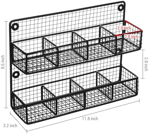 MyGift Wall Mounted Metal Mesh Wire Tea Bag Organizer Rack with 8 Compartments and Matte Black Finish, Farmhouse Style Kitchen Tea Storage Display - Image 5